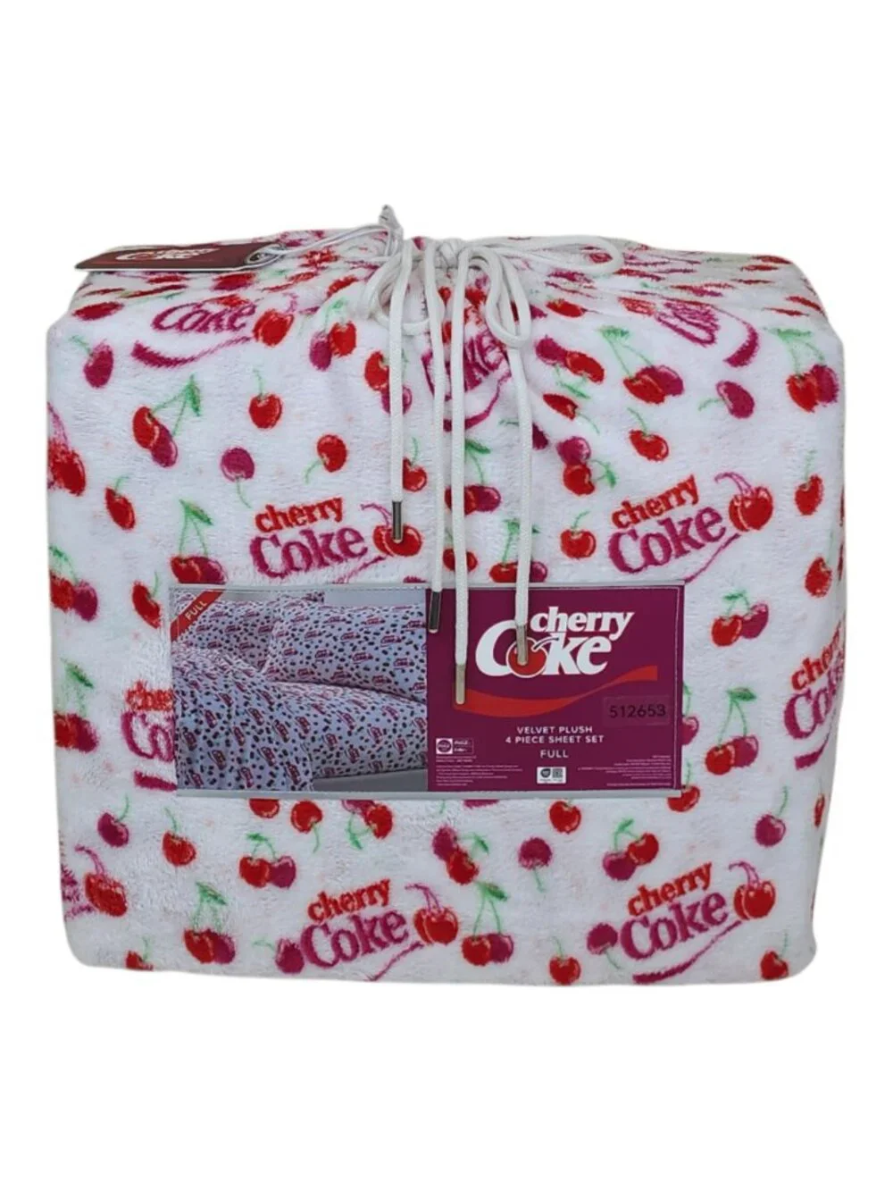 Cherry Coke Velvet Plush 4-Piece Sheet Set Full Double Super Soft Fit To 17